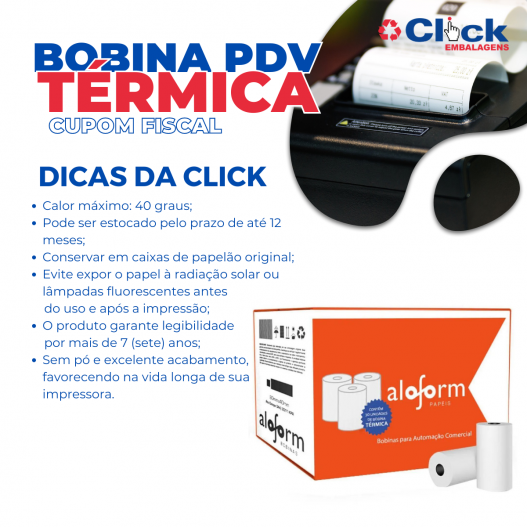 BOBINA PDV Térmica branca 80MM X 30MT | Caixa 30 Unidades